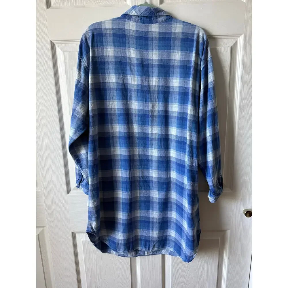 Vintage Pooh Blue‎ Plaid Flannel Nightgown Sz Large Disney 90s Hundred Acre Wood